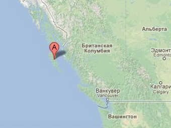 Место землетрясения на побережье Канады. Google Maps