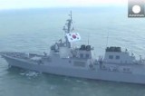 Южнокорейский военный корабль на границе территориальных вод с Китаем. Кадр Euronews