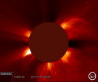 Солнечная вспышка 7 января 2014. Съёмка SOHO LASCO C2 / helioviewer.org